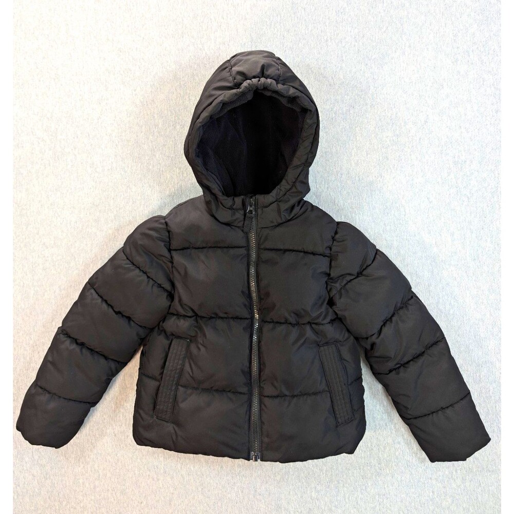 SwissTech Unisex Kids XS Hooded Puffer Jacket Full Zip Black Polyester